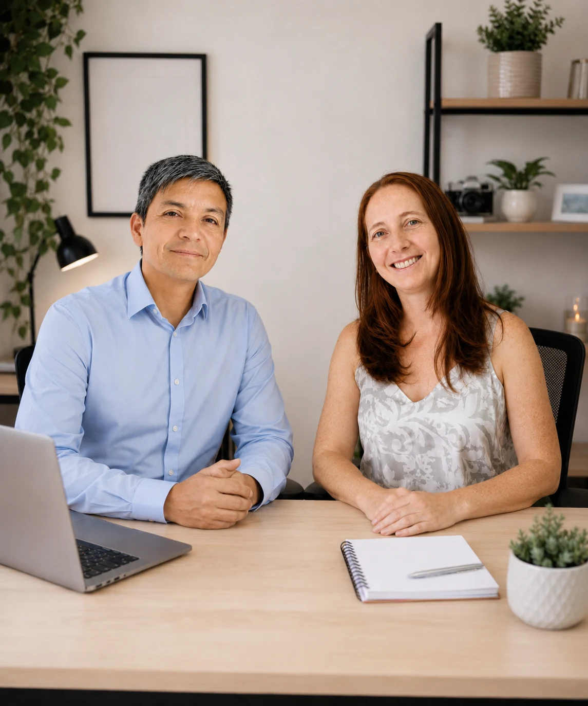 Ayelén y Mariano de Somos Click en escritorio de trabajo